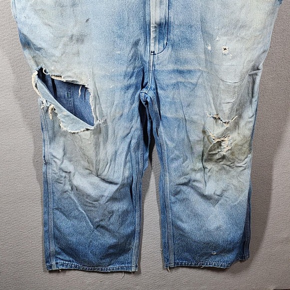 Distressed Liberty Overalls Bib Overalls Mens 46x29 Light Wash Denim Workwear - Picture 6 of 12